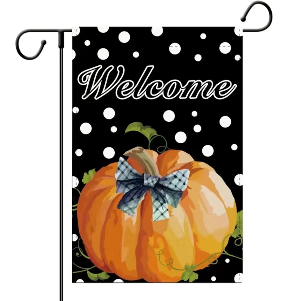 NIP Fall Yard Outdoor Welcome Polka Dot Pumpkin Double Sided 12 x 18